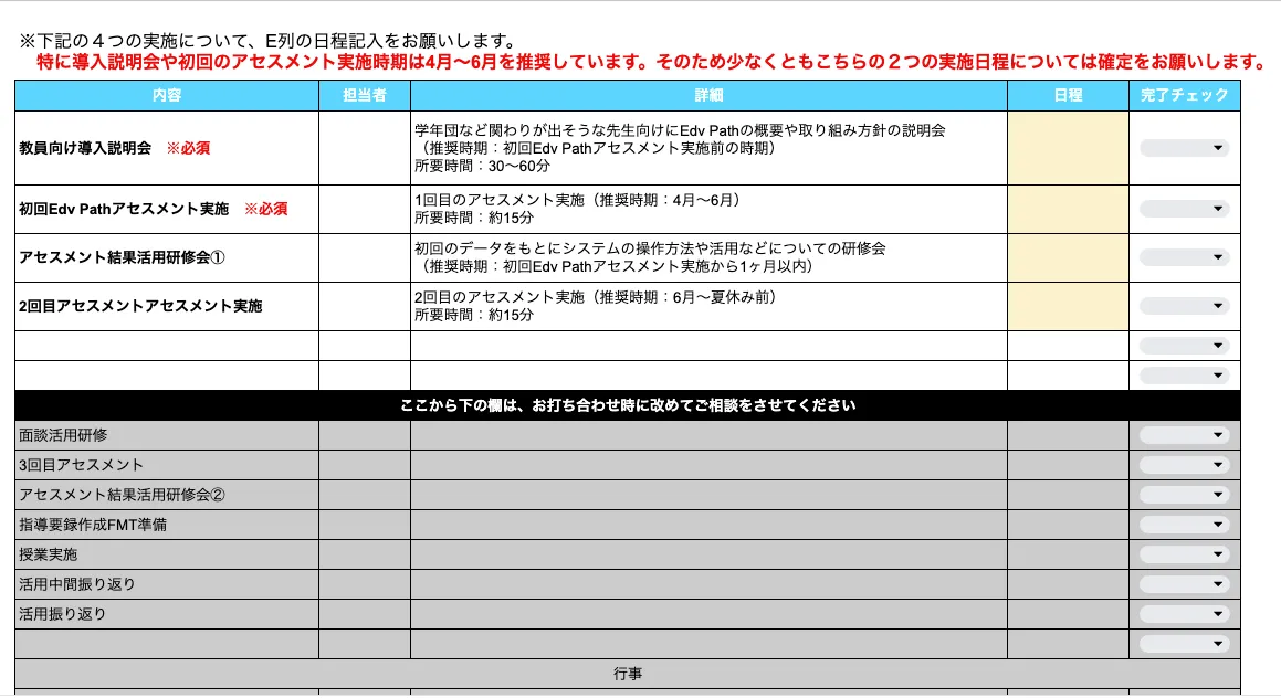 実施スケジュールの入力例